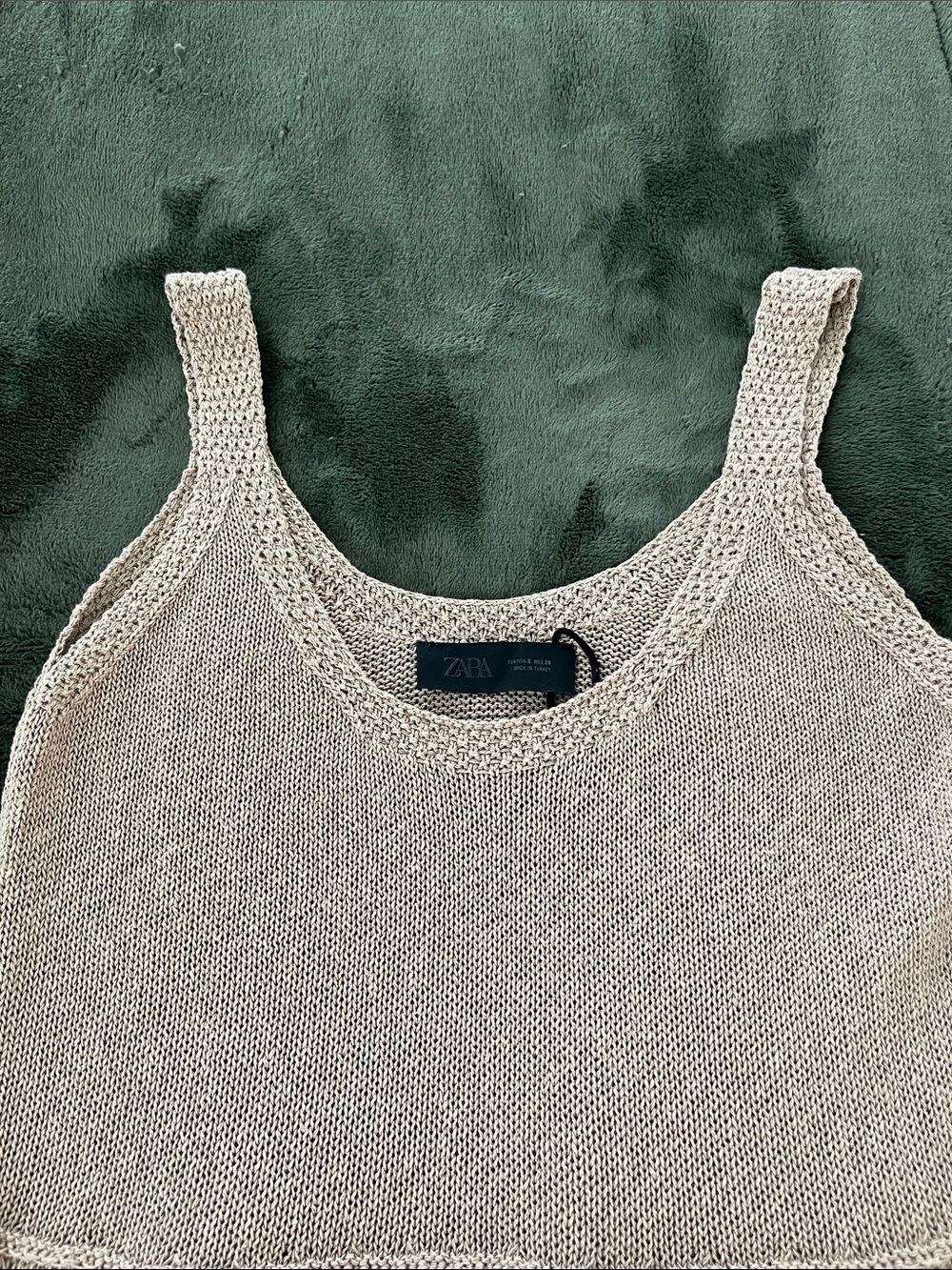 ZARA Small Taupe Beige Fringe Knit Tank Top - Picture 2 of 6